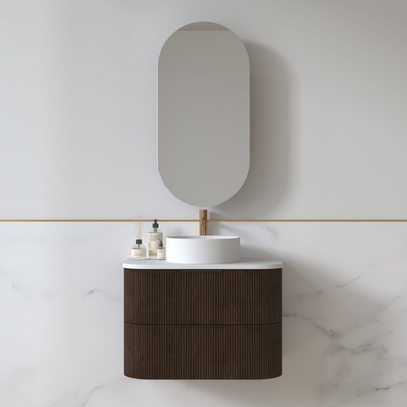 Lunara 750 Curved Alder Walnut Fluted Wall Hung Vanity