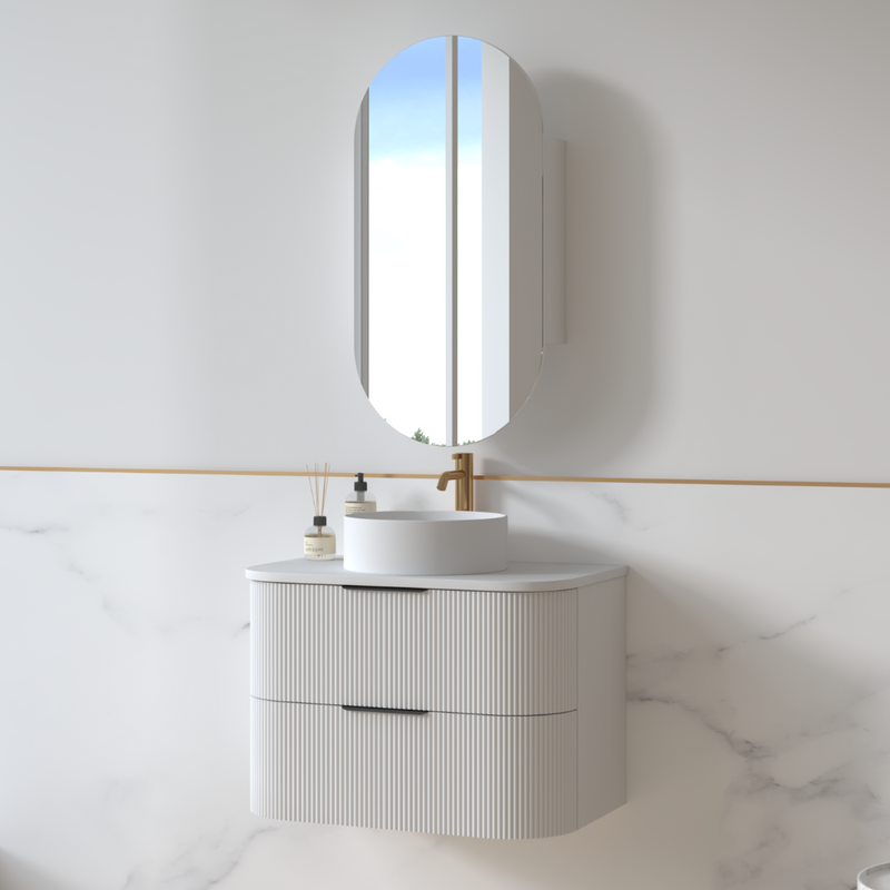 Lunara 750 Curved Matte White Fluted Wall Hung Vanity