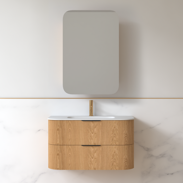 Lunara 900 Curved Light Walnut Fluted Wall Hung Vanity