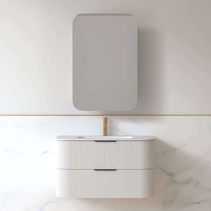 Lunara 900 Curved Matte White Fluted Wall Hung Vanity