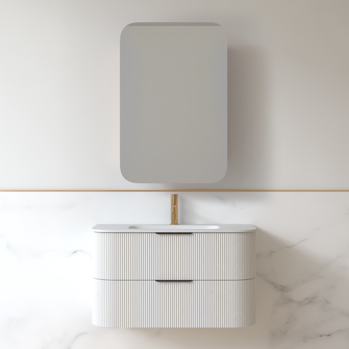 Lunara 900 Curved Matte White Fluted Wall Hung Vanity