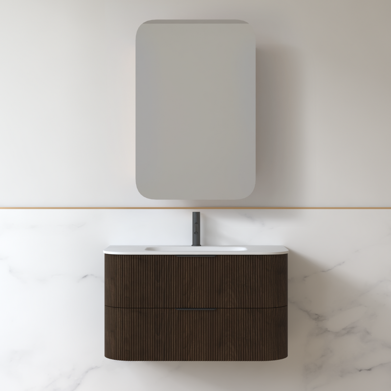 Lunara 900 Curved Alder Walnut Fluted Wall Hung Vanity