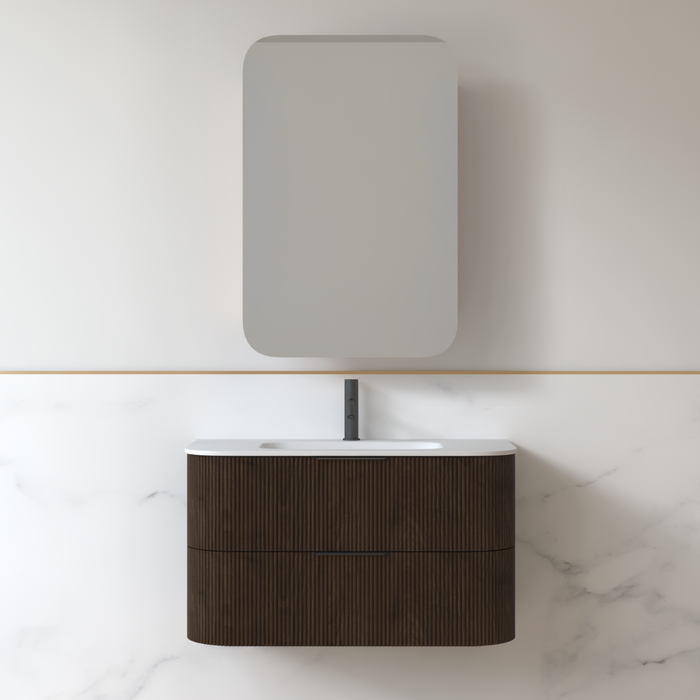 Lunara 900 Curved Alder Walnut Fluted Wall Hung Vanity