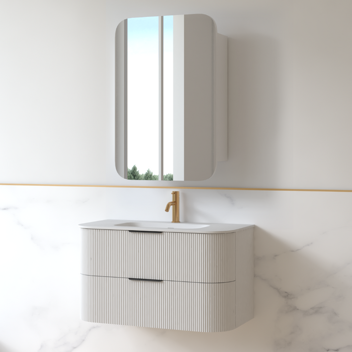 Lunara 900 Curved Matte White Fluted Wall Hung Vanity