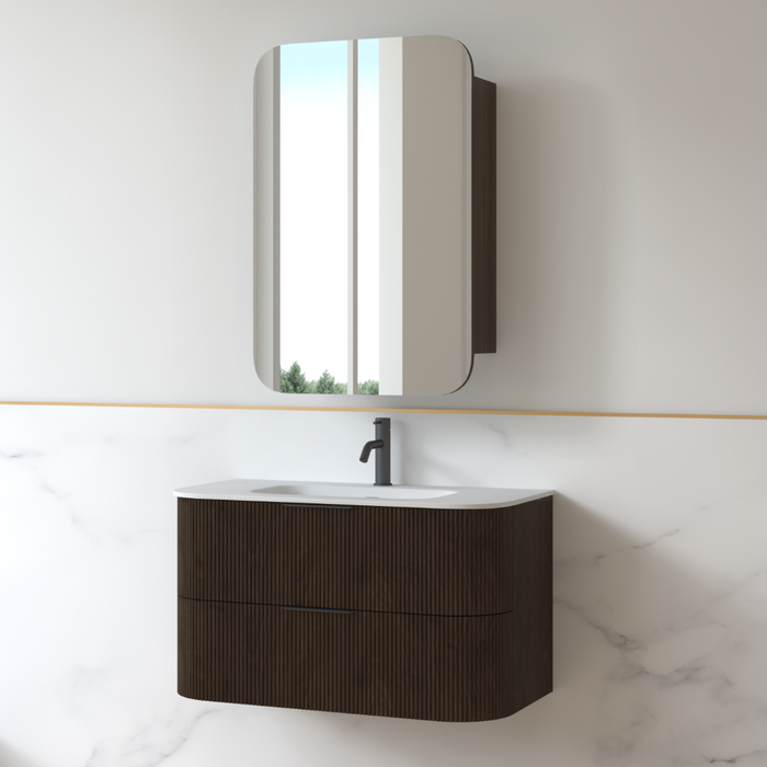 Lunara 900 Curved Alder Walnut Fluted Wall Hung Vanity