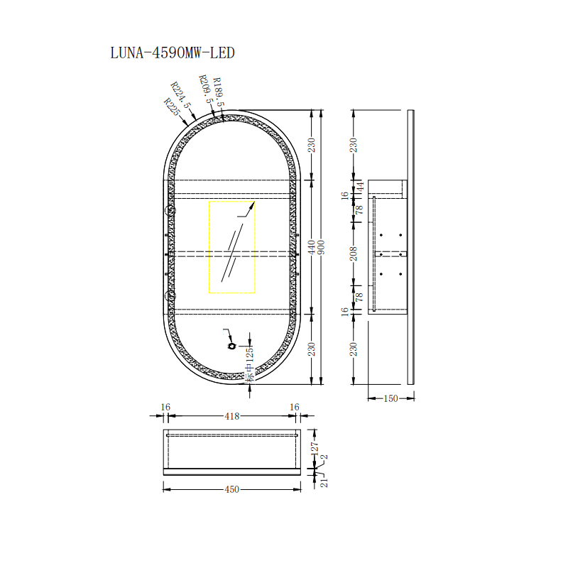 Luna LED Matte White Oval Pill Shaving Cabinet - Acqua Bathrooms