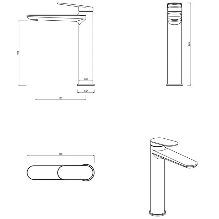 Lantra Brushed Nickel Tall Basin Mixer - Acqua Bathrooms