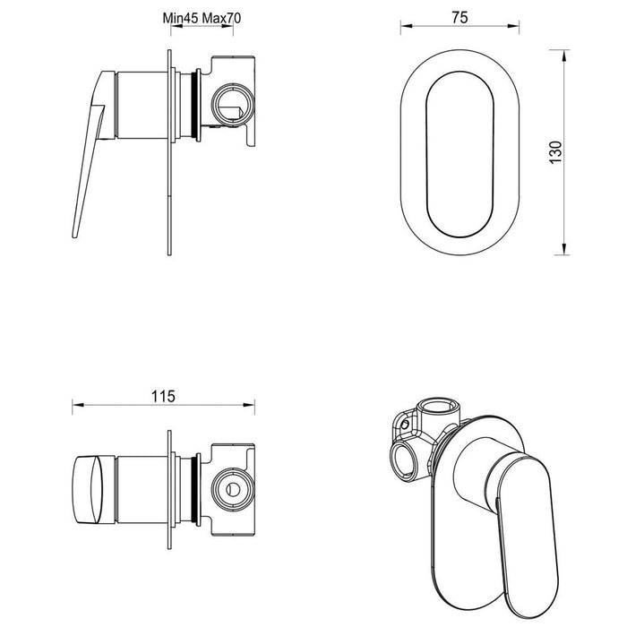 Lantra Gun Metal Shower Mixer - Oval Plate - Trim Kit Only - Acqua Bathrooms