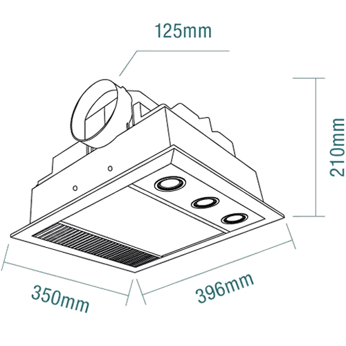 Martec Linear Mini 3-In-1 Bathroom Heater with 3 Heat Lamps, Exhaust Fan and Led Light - MBHM1000W