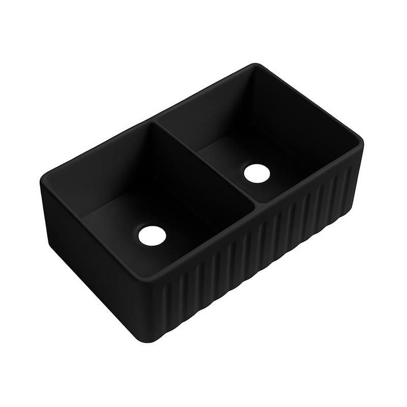 Harrington 835 Matte Black Double Bowl Butler Kitchen Sink - Acqua Bathrooms