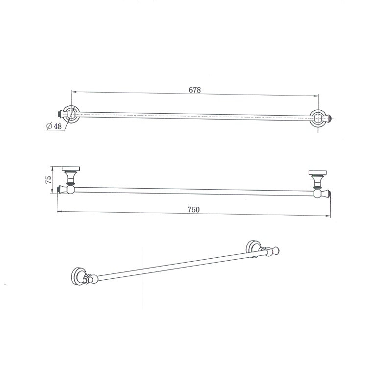 Bordeaux/Montpellier 750mm Traditional Single Towel Rail - Acqua Bathrooms