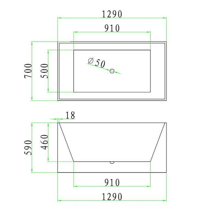 Messina 1300 Square Multi-Fit Freestanding Bathtub - Acqua Bathrooms