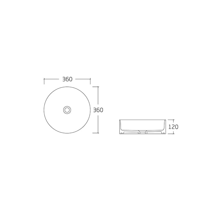 Mila 360 Matte White Round Above Counter Basin dimensions