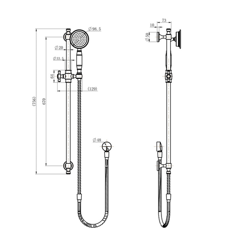 Montpellier Brushed Bronze Traditional Shower Rail Set - Acqua Bathrooms