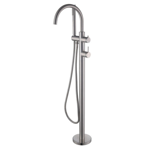 Mica Brushed Nickel Freestanding Bath Mixer with Hand Shower - Acqua Bathrooms