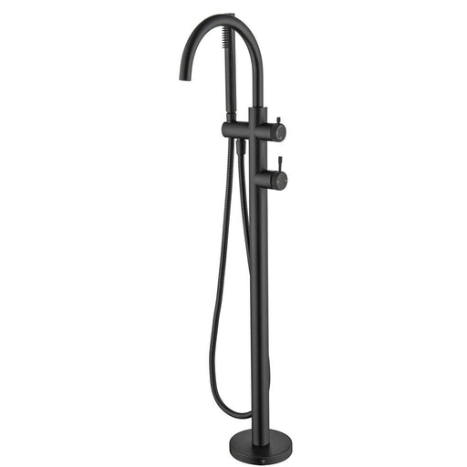 Mica Fluted Matte Black Freestanding Bath Mixer with Hand Shower - Acqua Bathrooms
