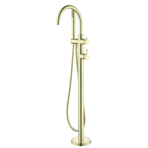 Mica Fluted French Gold Freestanding Bath Mixer with Hand Shower - Acqua Bathrooms