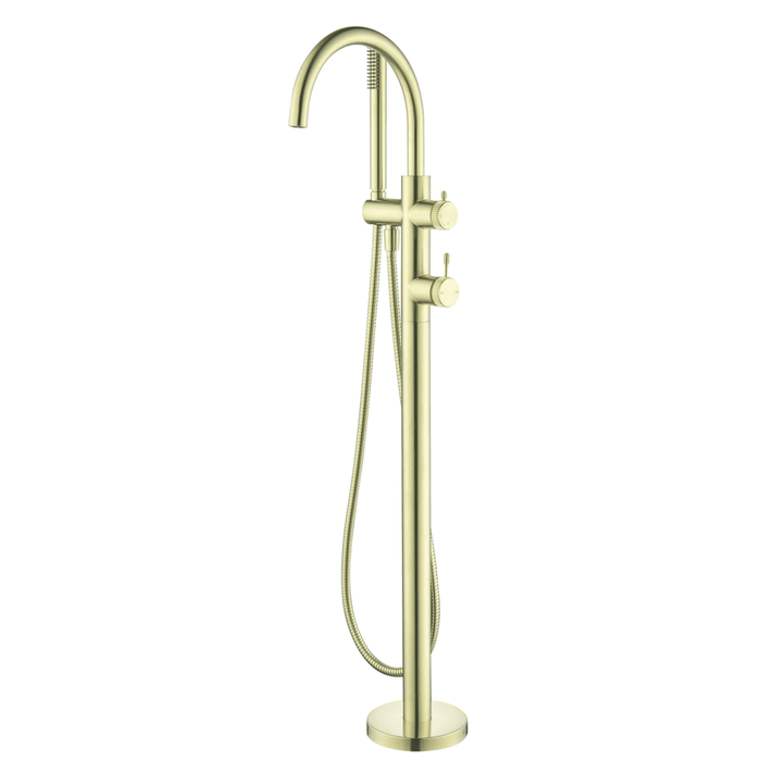 Mica Fluted French Gold Freestanding Bath Mixer with Hand Shower - Acqua Bathrooms