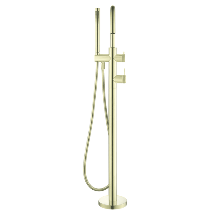 Mica Fluted French Gold Freestanding Bath Mixer with Hand Shower - Acqua Bathrooms