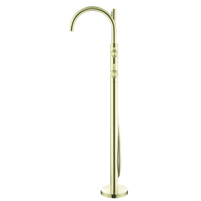 Mica Fluted French Gold Freestanding Bath Mixer with Hand Shower - Acqua Bathrooms