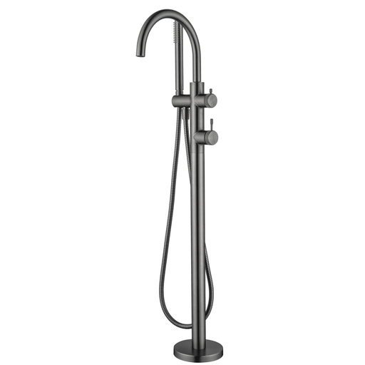 Mica Fluted Gun Metal Freestanding Bath Mixer with Hand Shower - Acqua Bathrooms