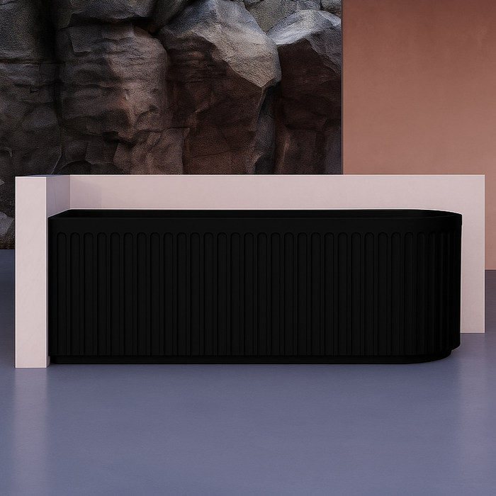 Kelsa Fluted 1500mm Matte Black Left Corner Fit Designer Round Freestanding Bath - Acqua Bathrooms