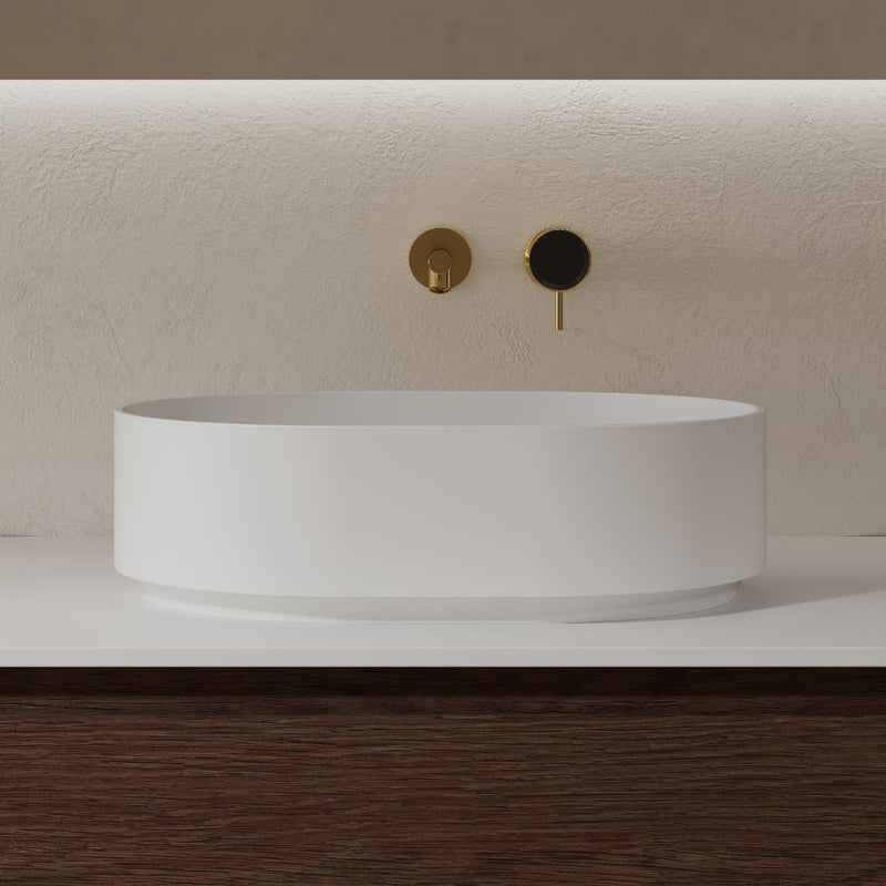 Nava 560mm Solid Surface Stone Oval Above Counter Basin - Acqua Bathrooms