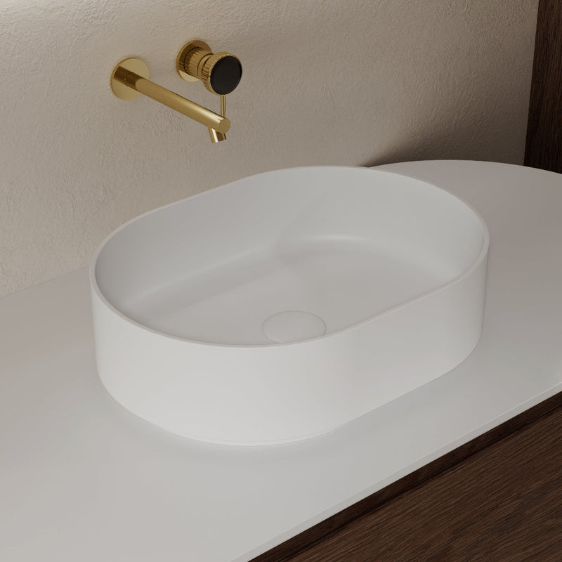 Nava 560mm Solid Surface Stone Oval Above Counter Basin - Acqua Bathrooms