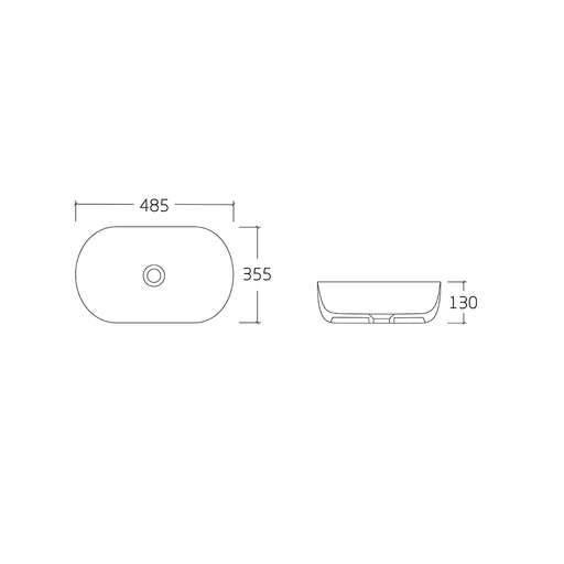 Noa 485 Matte White Oval Above Counter Basin dimensions