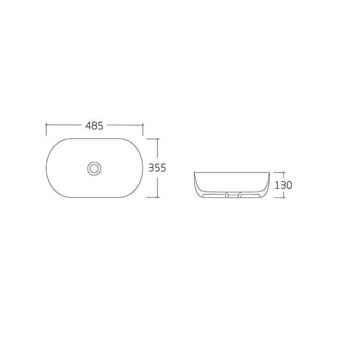 Noa 485 Matte White Oval Above Counter Basin dimensions