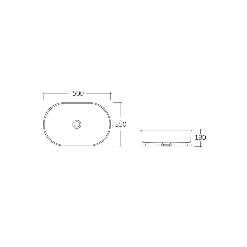 Novara 500 Matte White Oval Above Counter Basin dimensions