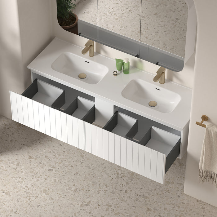 Novella 1500mm Matte White VJ Panelled Wall Hung Vanity