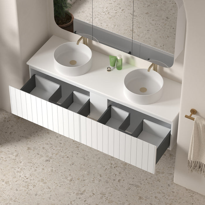 Novella 1500mm Matte White VJ Panelled Wall Hung Vanity