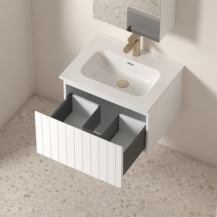 Novella 600mm Matte White VJ Panelled Wall Hung Vanity
