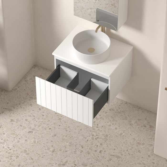 Novella 600mm Matte White VJ Panelled Wall Hung Vanity