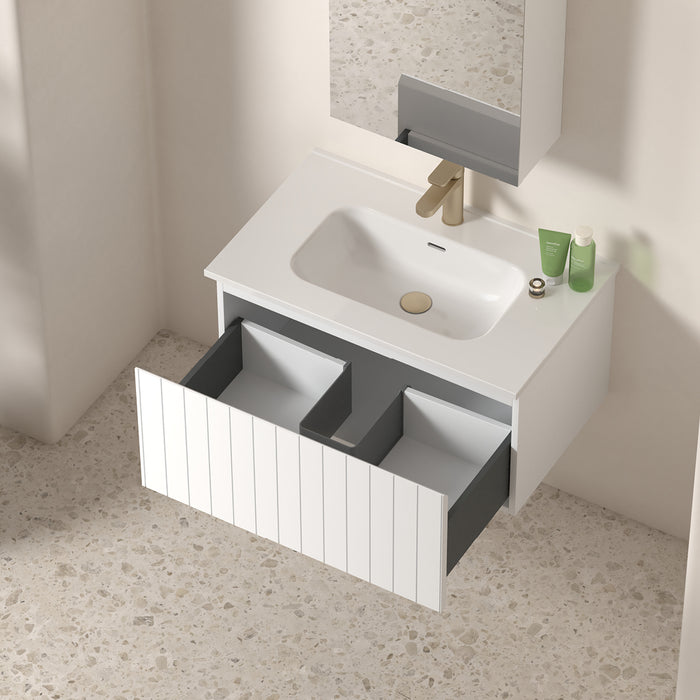 Novella 750mm Matte White VJ Panelled Wall Hung Vanity