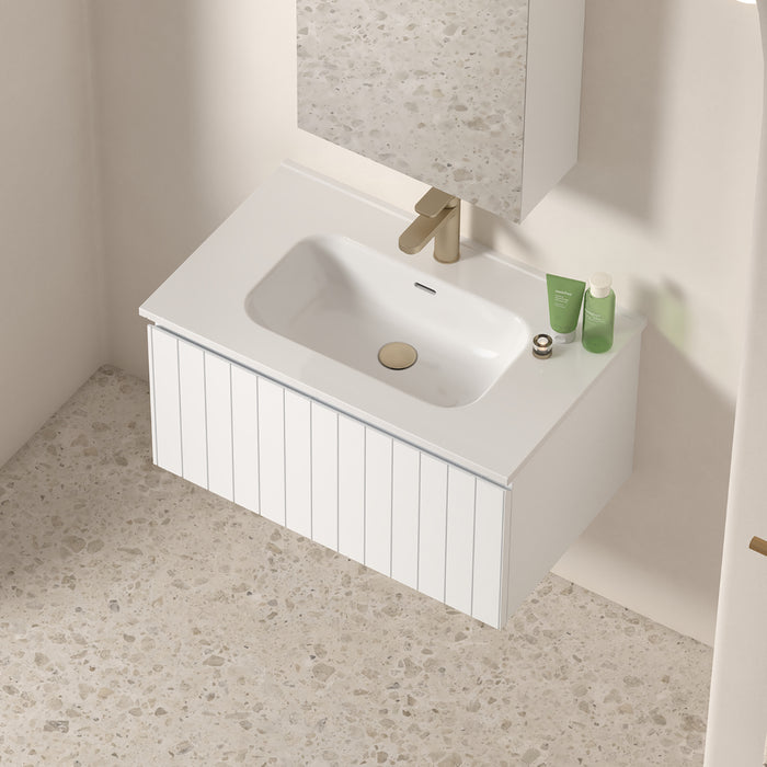 Novella 750mm Matte White VJ Panelled Wall Hung Vanity