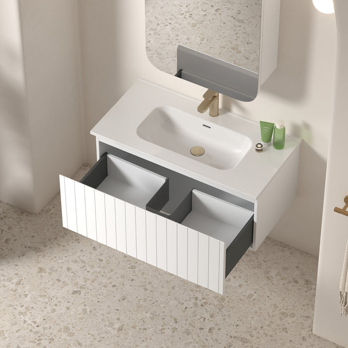 Novella 900mm Matte White VJ Panelled Wall Hung Vanity