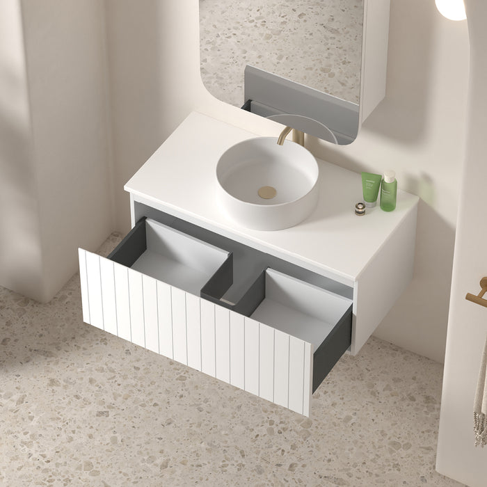 Novella 900mm Matte White VJ Panelled Wall Hung Vanity