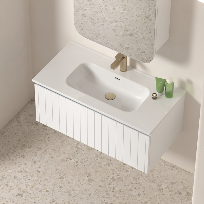 Novella 900mm Matte White VJ Panelled Wall Hung Vanity