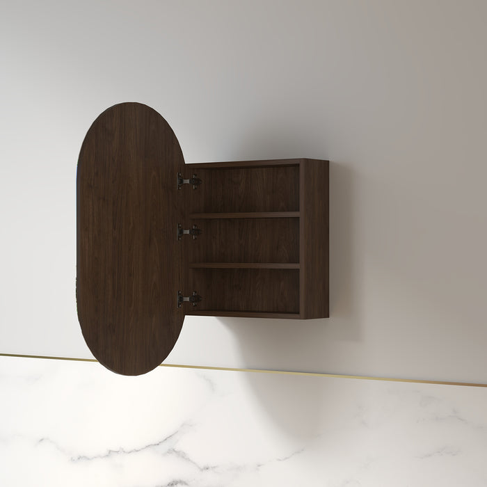 Luna 600 x 1000 Alder Walnut Oval Pill Shaving Cabinet