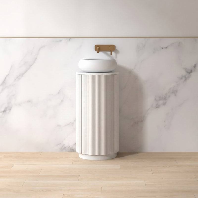 Ravella 400mm Round Matte White Fluted Pedestal