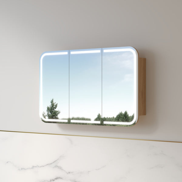 Tetra LED 1200 x 750mm Light Walnut Soft Square Shaving Cabinet