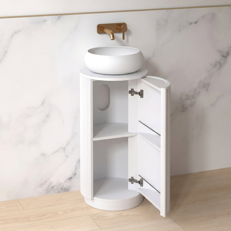 Ravella 400mm Round Matte White Fluted Pedestal