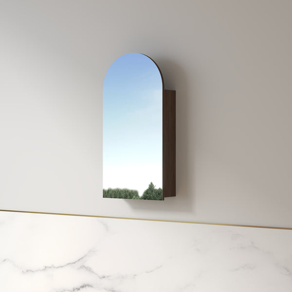 Cresta 450 x 900mm Alder Walnut Arched Shaving Cabinet