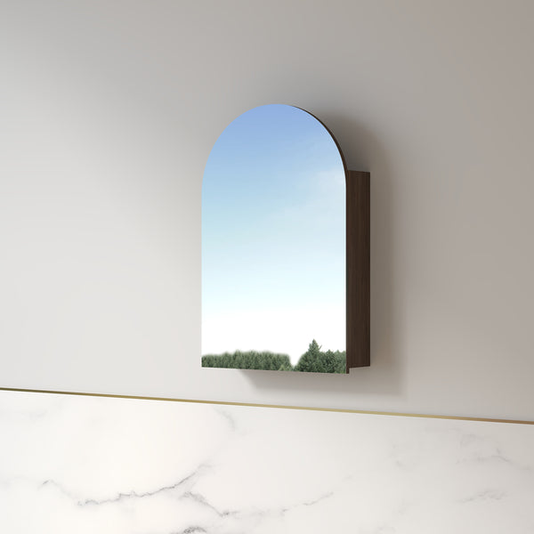 Cresta 600 x 900mm Alder Walnut Arched Shaving Cabinet