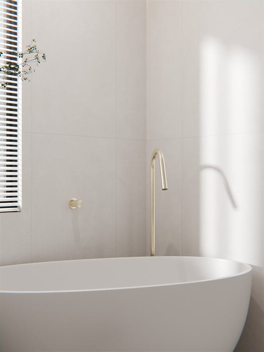 Nero | Mecca Round Freestanding Bath Spout only Brushed Gold - Acqua Bathrooms