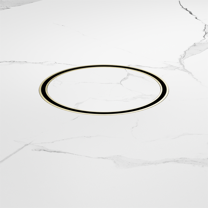 Nero | Round Brushed Gold 100mm Tile Insert Floor Waste - Acqua Bathrooms