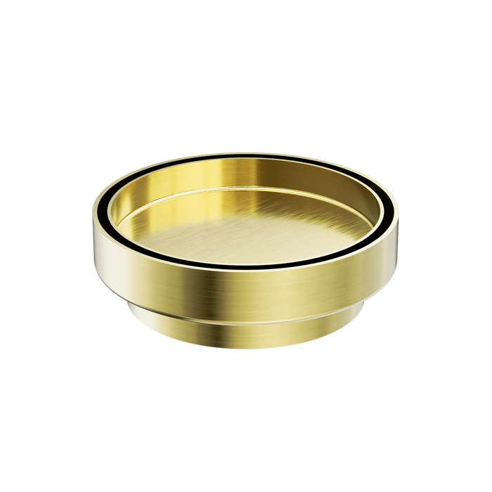 Nero | Round Brushed Gold 100mm Tile Insert Floor Waste - Acqua Bathrooms