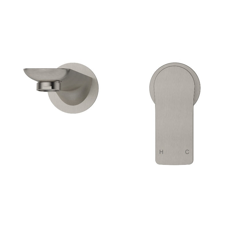 Nova Warm Brushed Nickel Wall Basin Mixer & Bath Spout - Acqua Bathrooms
